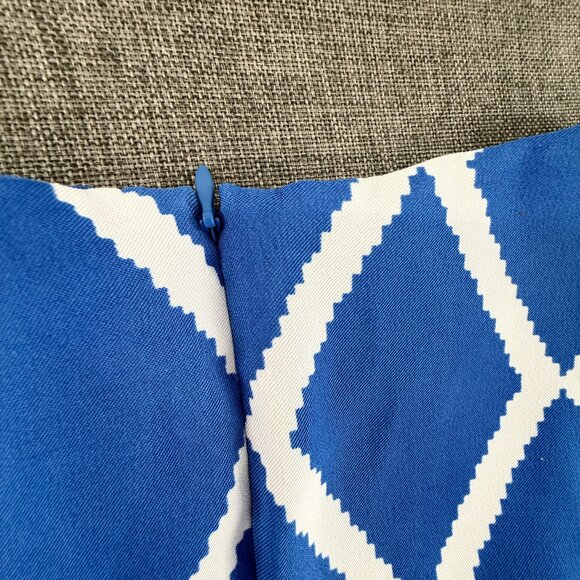 ALYX Sheath Dress Geometric Blue & White Sleeveless Boat Neck Size 8 Work Office - Picture 11 of 14